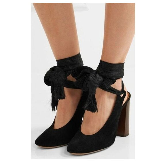 Chloe Harper Suede Ankle Tie SlingbackPumps. Size 8.5 (IT 38.5) - Picture 4 of 5